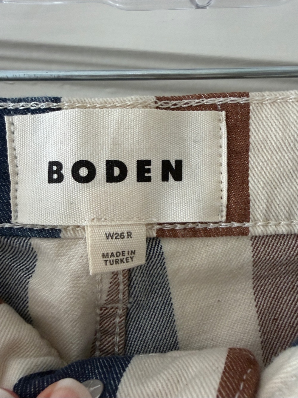 Boden Vertical Stripe Jeans in Navy, Brown & Cream - Picture 2 of 5